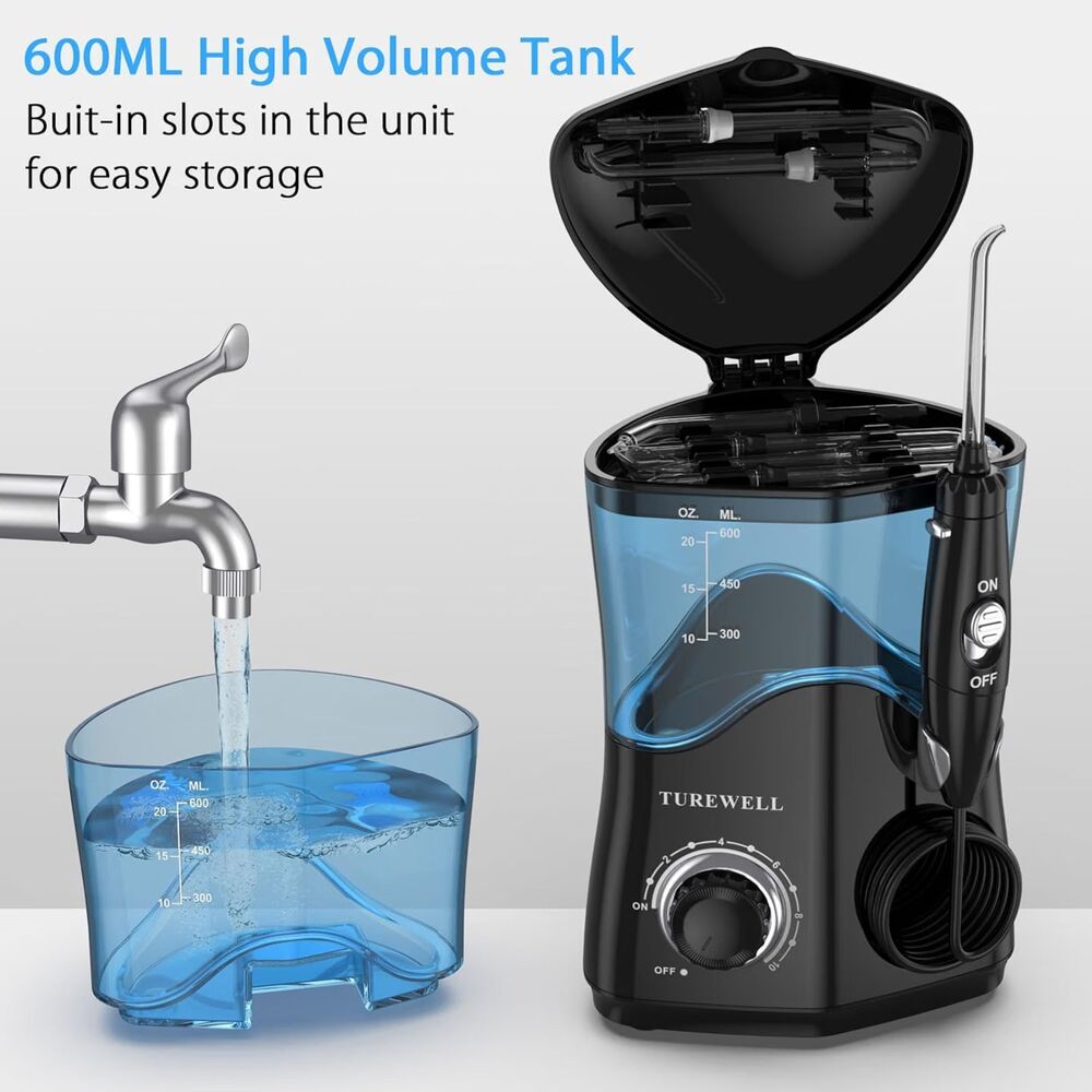 TUREWELL Water Dental Flosser Oral Irrigator 10 Pressure Levels 8 Tips NEW